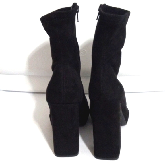 BAMBOO BLACK FAUX SUEDE PLATFORM STACK HEEL ANKLE BOOTS SIZE 7.5 NWT - Picture 4 of 7